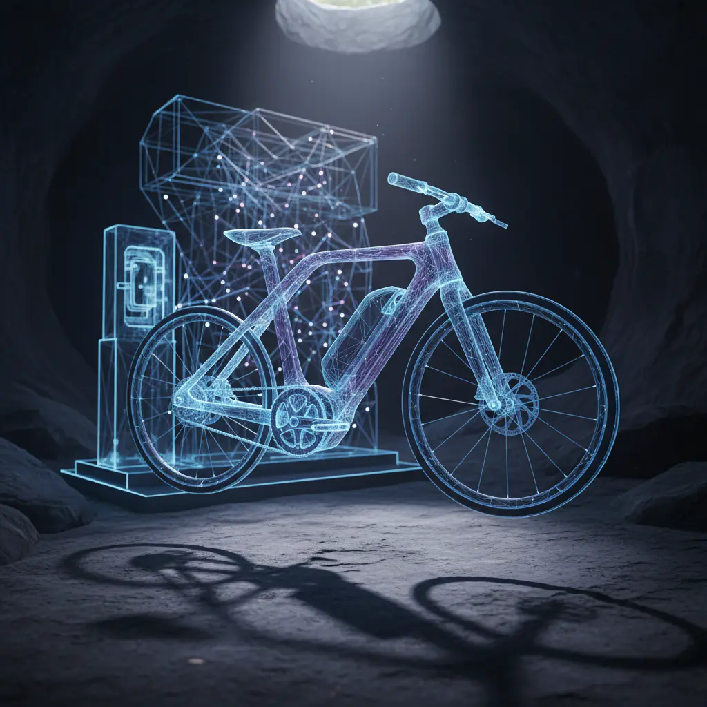 3D wireframe glowing e-bike system